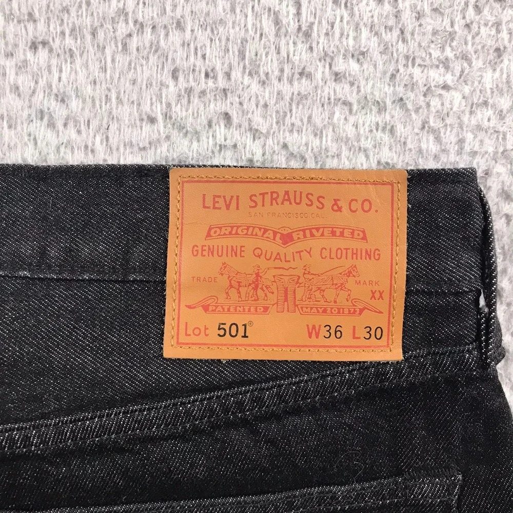 Levis 501 Original Selvedge Jeans Mens 36 (38x30) Black Premium Big E Denim